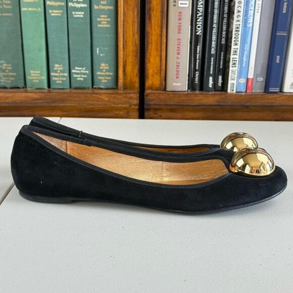 Kate Spade Black "York" Suede Gold Accent Ballet Flats Sz 9.5 MSRP $198 - Picture 3 of 7